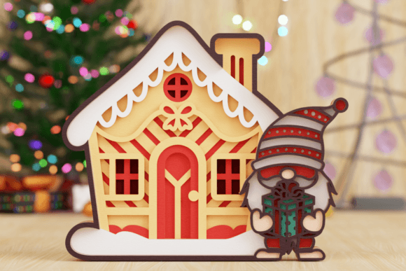 Christmas Gnome with House 3D Multilayer